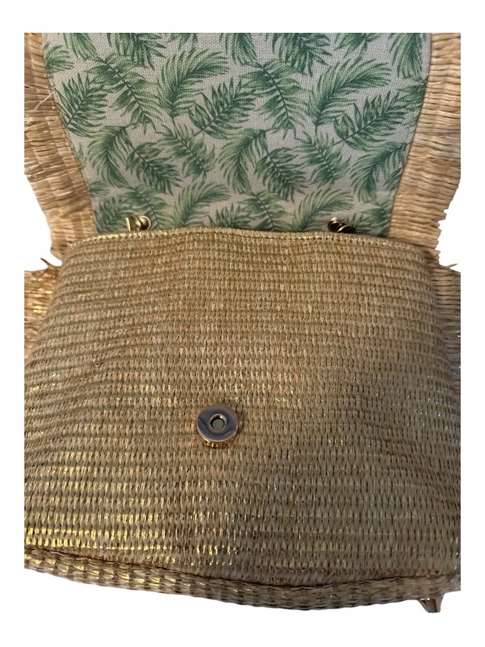 Tommy Bahama Woven Raffia Straw Fringe Bamboo Handle crossbody bag gold NWT - Picture 2 of 4